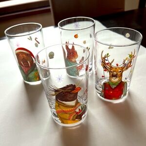 Festive Animal Holiday Glasses Set (4)